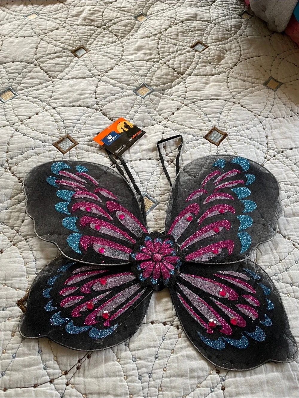 Top Paw Black Butterfly Wings with Pink and Teal Glitter